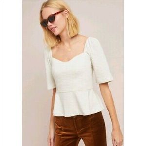 Anthropologie Porridge Clothing White Peplum Top